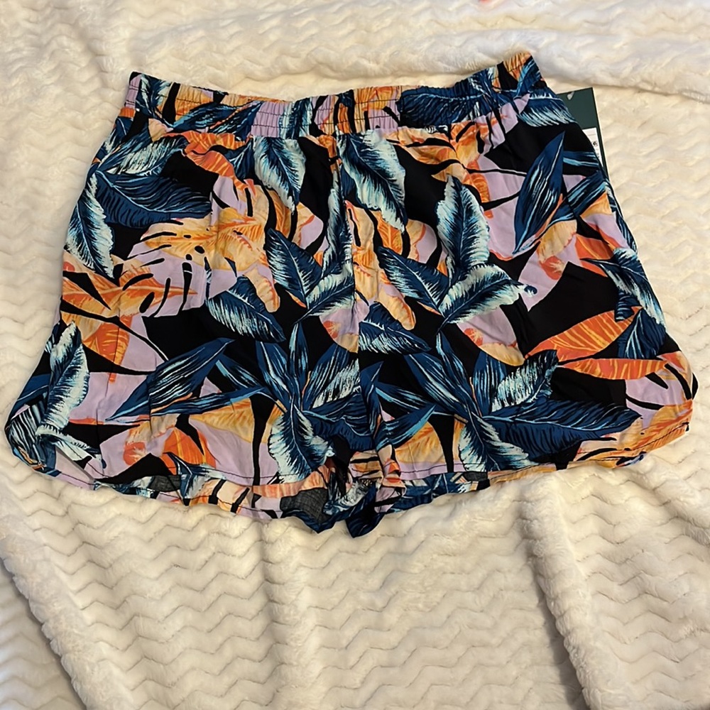 Wild Fable loose flowy shorts colorful floral tropical leaves print juniors M